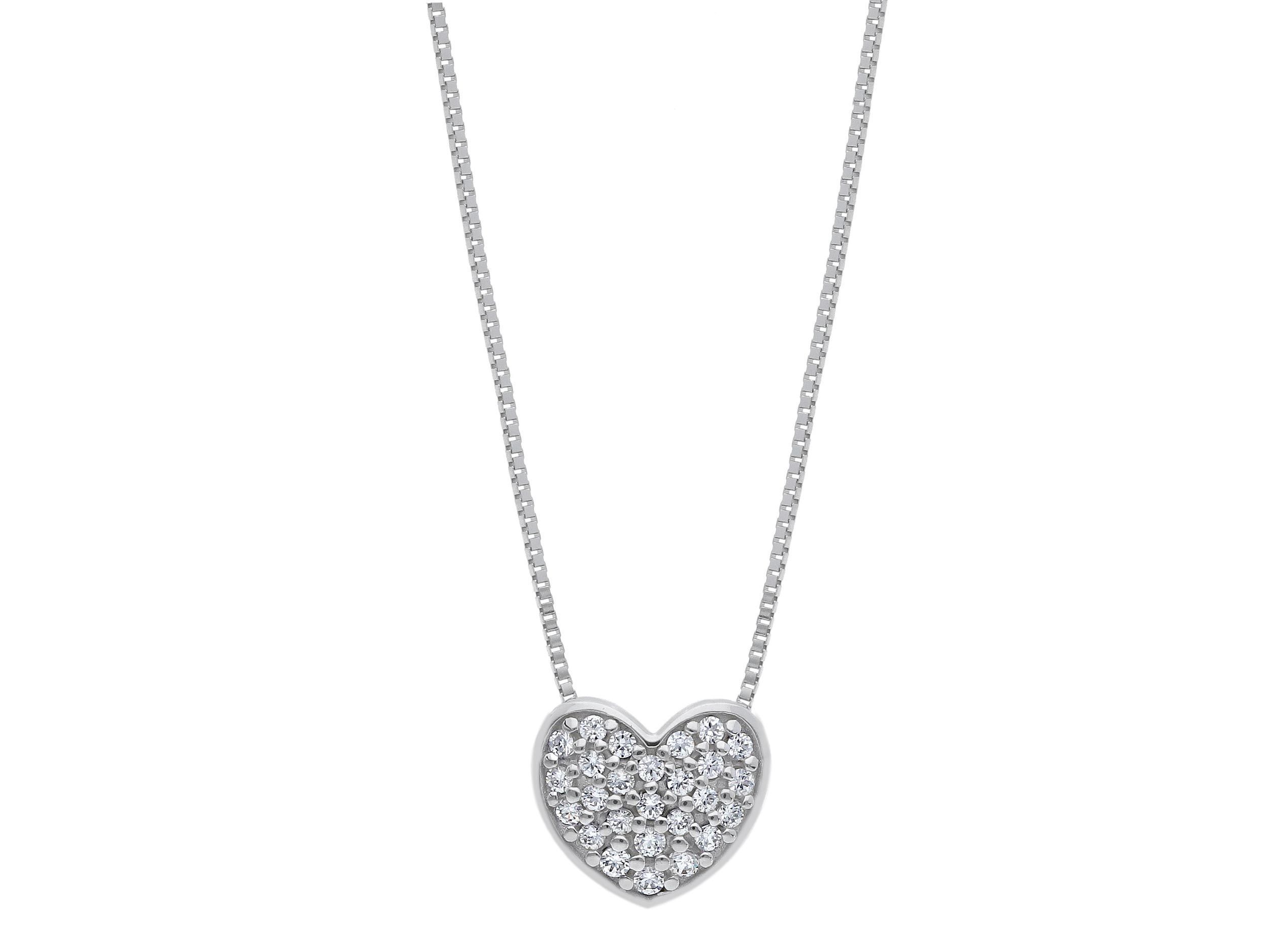 White gold heart necklace k9 with white zircons (code S173894)